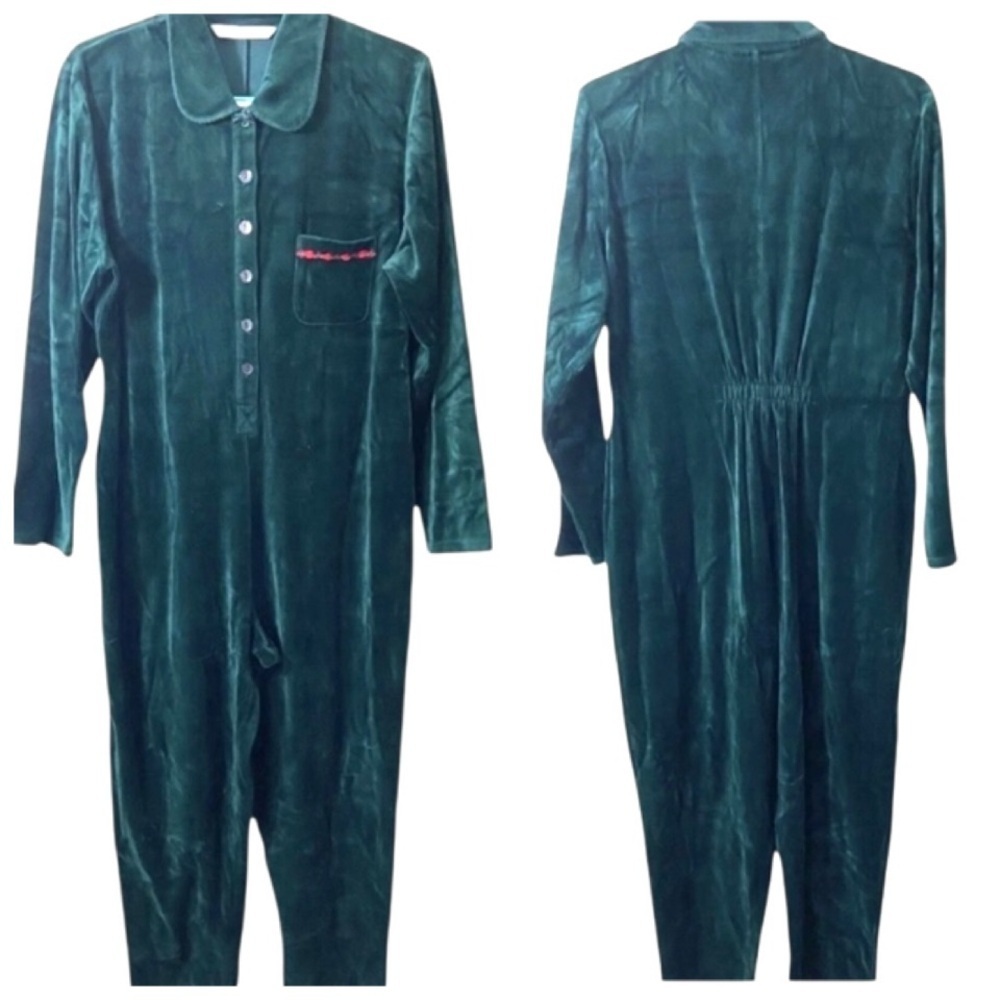 Victoria's Secret Country Green Velour Pajamas Cottage Farm Granny Sz Large